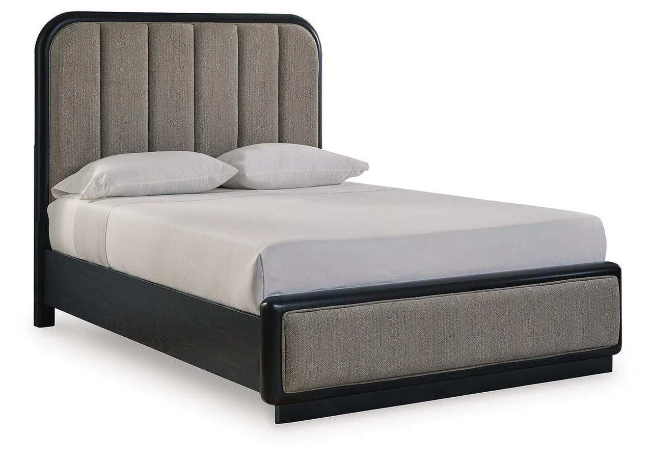 Rowanbeck Queen Upholstered Panel Bed | Black Queen Bed Frame