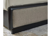 Thumbnail for Rowanbeck Queen Upholstered Panel Bed | Black Queen Bed Frame