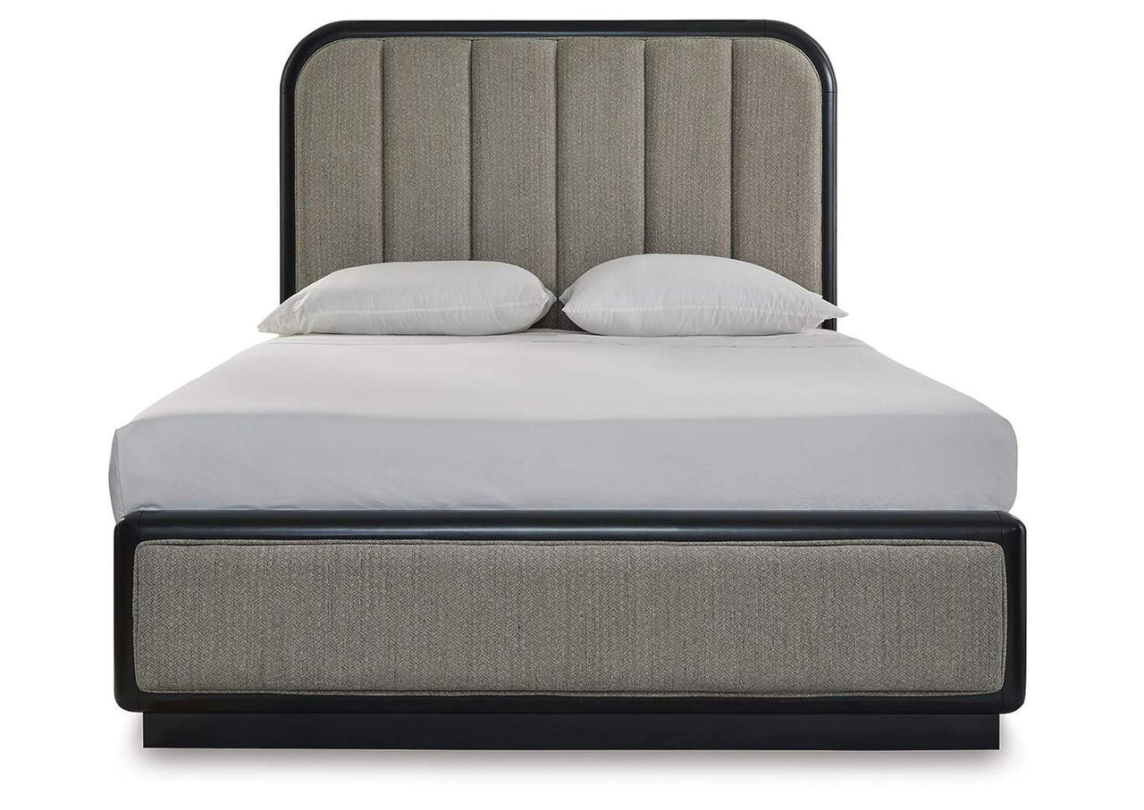 Rowanbeck Queen Upholstered Panel Bed | Black Queen Bed Frame