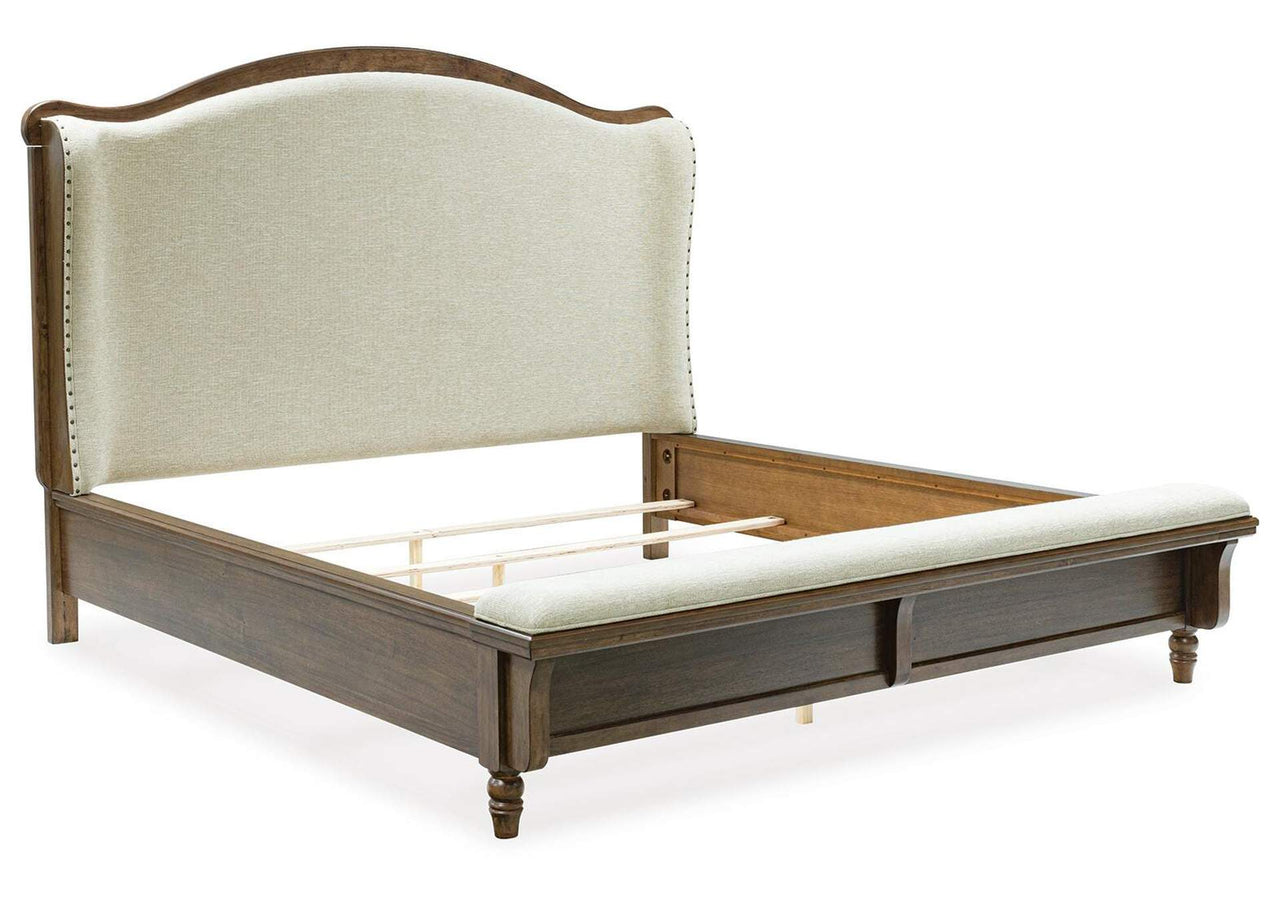 Sturlayne Queen Upholstered Panel Bed | Cream & Brown Queen Bed Frame