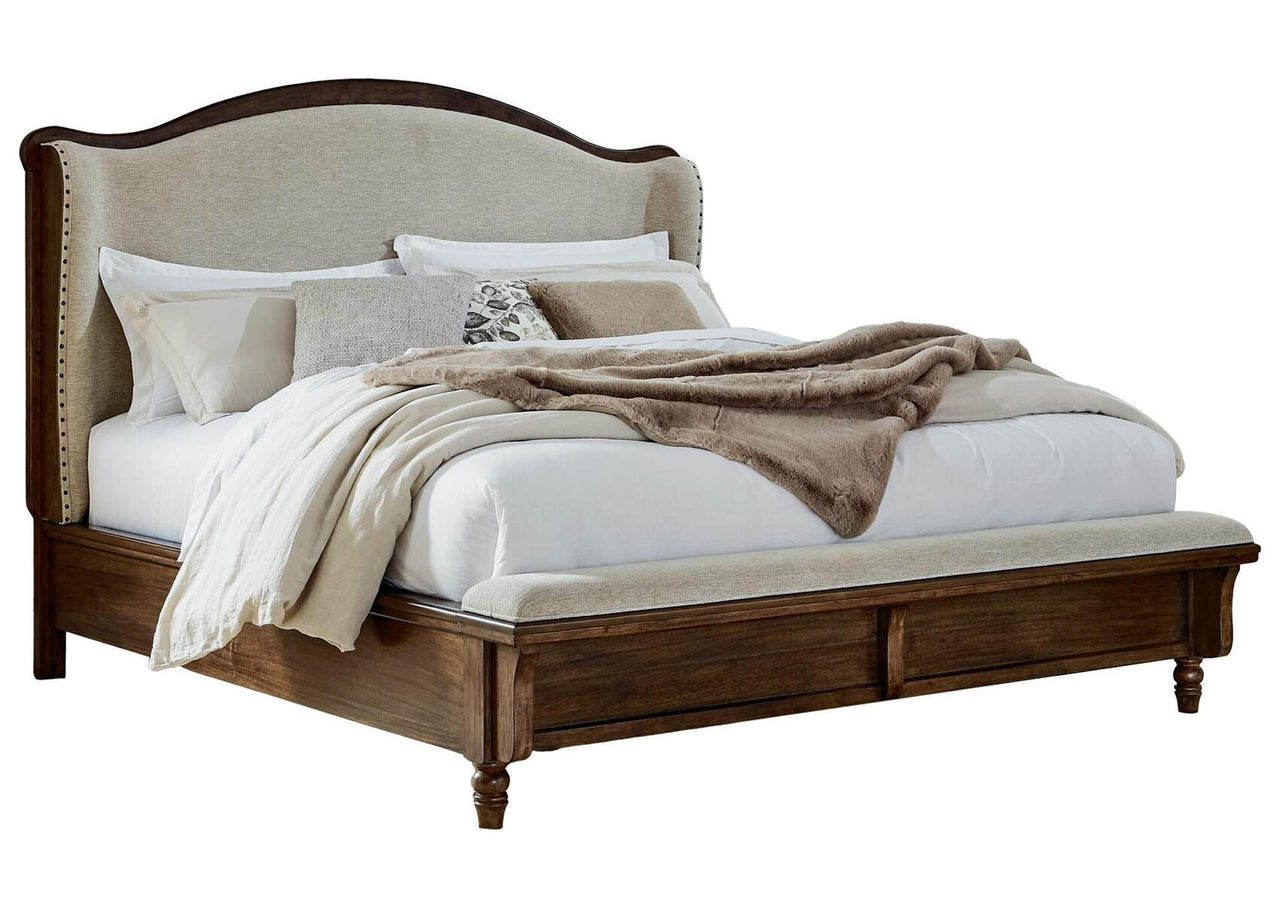 Sturlayne Queen Upholstered Panel Bed | Cream & Brown Queen Bed Frame
