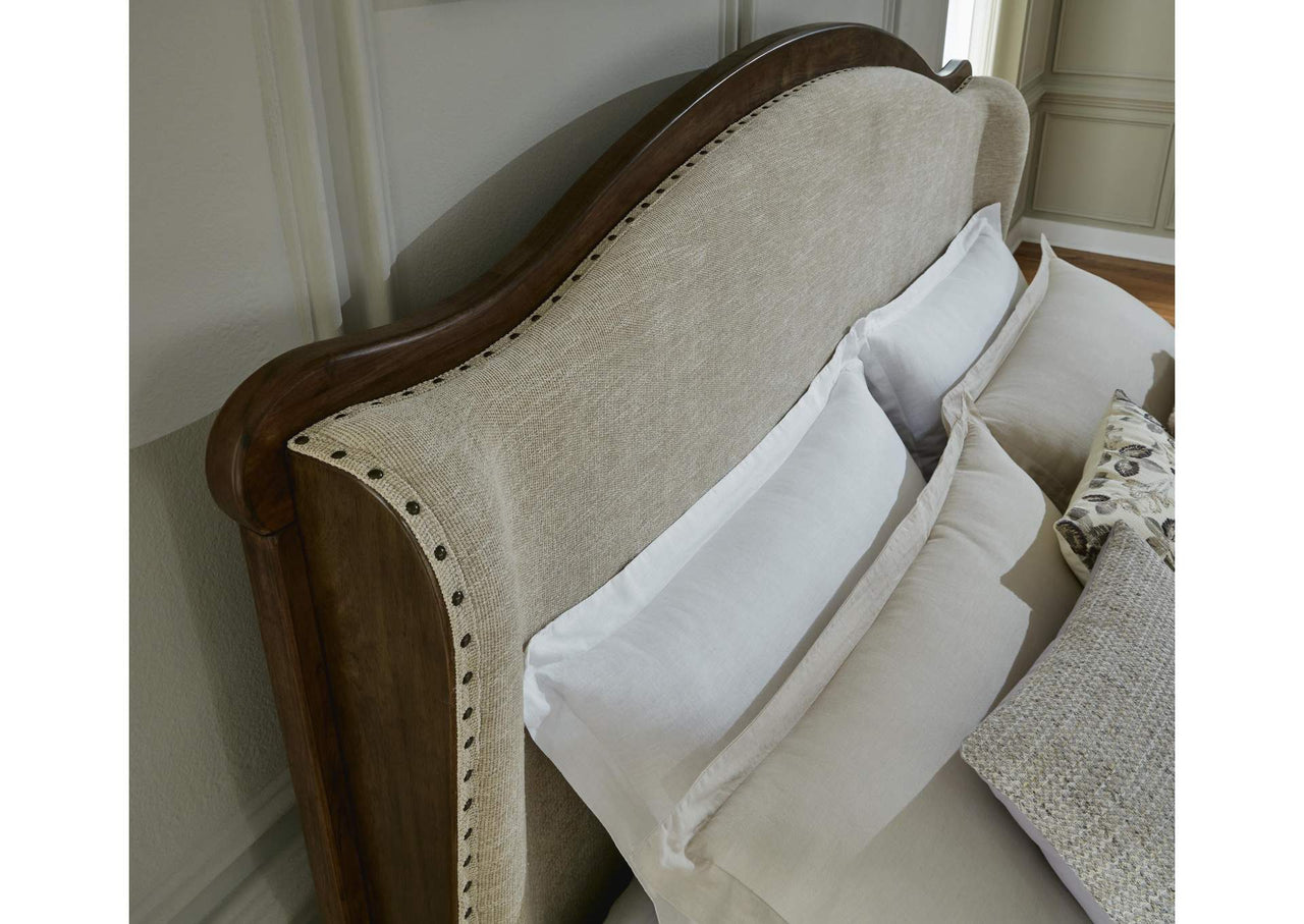 Sturlayne Queen Upholstered Panel Bed | Cream & Brown Queen Bed Frame