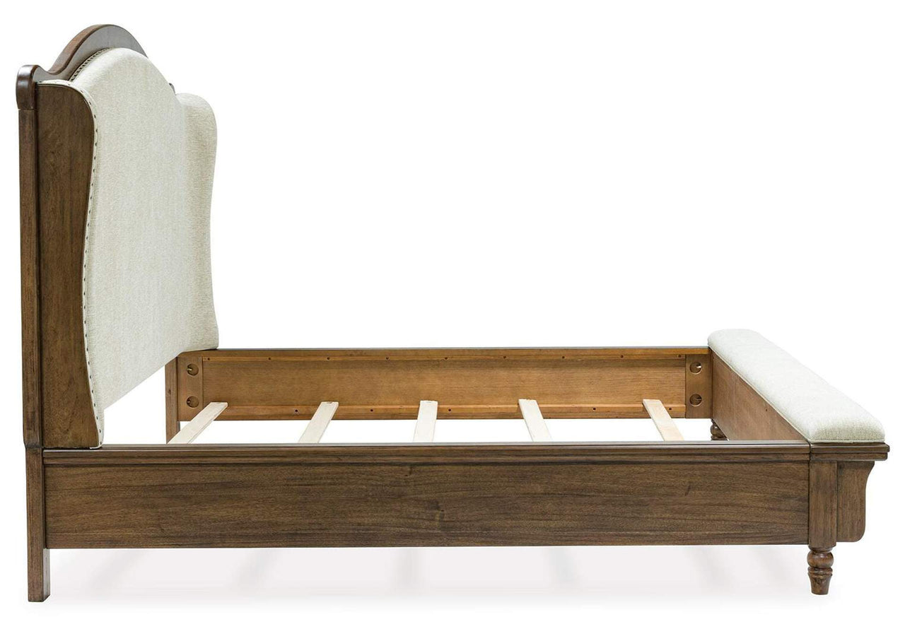 Sturlayne Queen Upholstered Panel Bed | Cream & Brown Queen Bed Frame