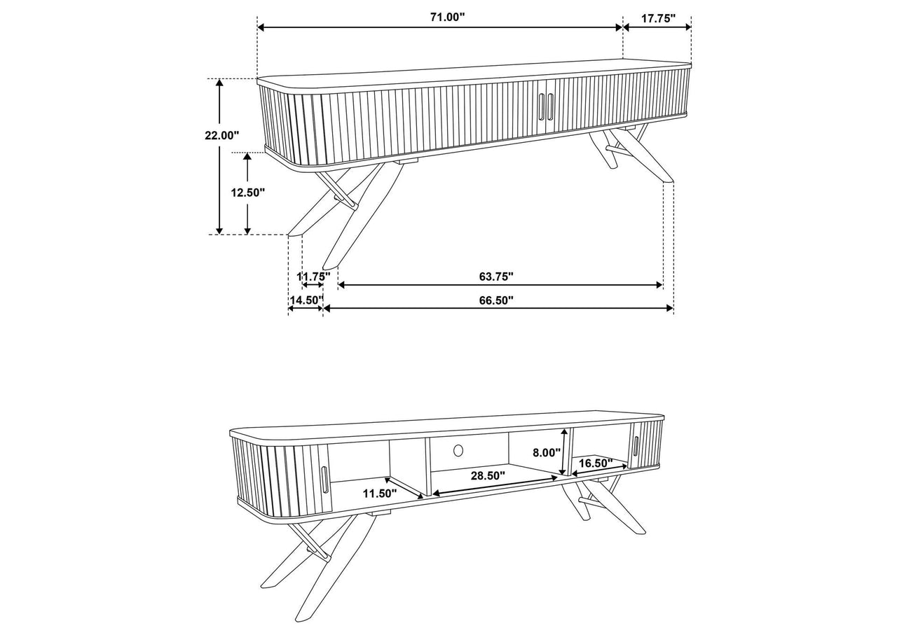 Valna Wood 71-Inch TV Stand with Sliding Doors